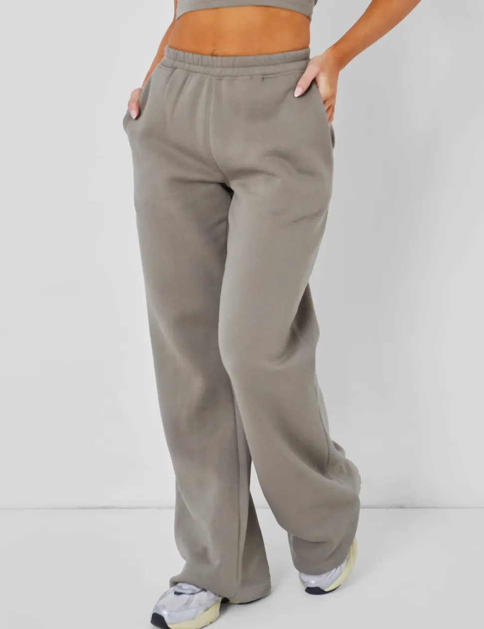 Sale Wide Leg Sweat Pants Khaki Curve | Sculpt & Leisure
