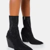 Fashion Wild One Diamante Western Cowboy Pointed Toe Block Heel Ankle Boots Diamante Heels | Western Boots