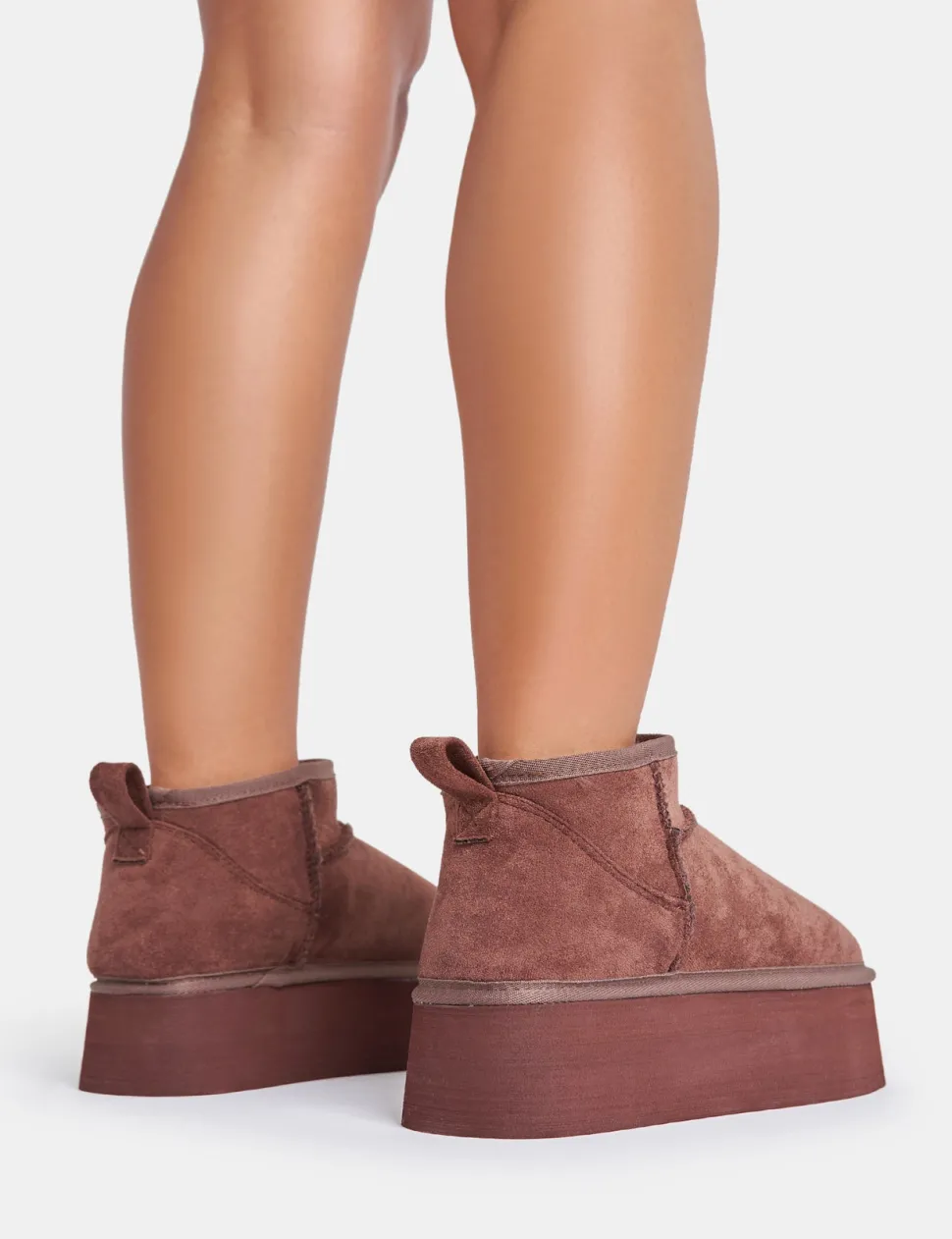 Store Willow Chocolate Faux Suede Ultra Mini Ankle Triple Platform Boots Flats | Faux Fur Ankle Boots