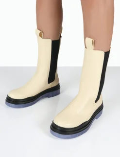 Shop Winter Cream Ankle Chunky Sole Chelsea Boots Flat Boots | Chunky Boots
