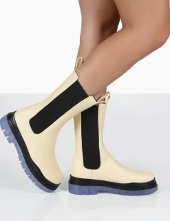 Shop Winter Cream Ankle Chunky Sole Chelsea Boots Flat Boots | Chunky Boots