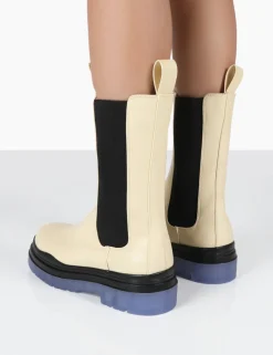 Shop Winter Cream Ankle Chunky Sole Chelsea Boots Flat Boots | Chunky Boots