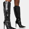 Best Worthy Croc Studded Zip Detail Pointed Stiletto Knee High Boots High Heels | Heeled Boots