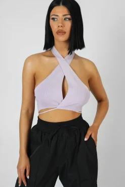 Clearance Wrap Front Halter Crop Top Lilac Sculpt & Leisure | Kaiia The Label