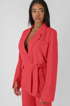Cheap Wrap Waist Blazer Coral Sculpt & Leisure | Kaiia The Label