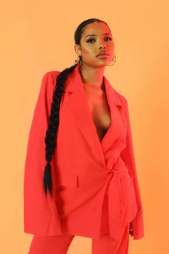 Cheap Wrap Waist Blazer Coral Sculpt & Leisure | Kaiia The Label