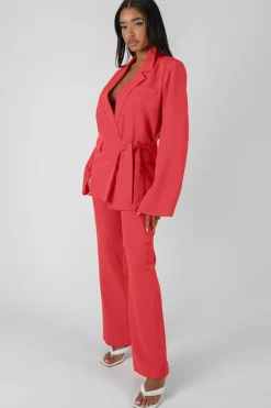 Cheap Wrap Waist Blazer Coral Sculpt & Leisure | Kaiia The Label