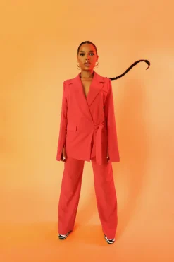 Cheap Wrap Waist Blazer Coral Sculpt & Leisure | Kaiia The Label