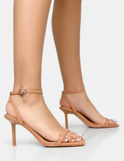 Shop Yara Nude Pu Barely There Mid Stiletto Heels Barely There Heels | Square Toe Heels