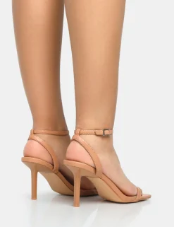 Shop Yara Nude Pu Barely There Mid Stiletto Heels Barely There Heels | Square Toe Heels