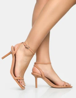 Shop Yara Nude Pu Barely There Mid Stiletto Heels Barely There Heels | Square Toe Heels