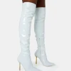New Zhenya White Patent Gold Contrast Stiletto Over The Knee Boots High Heels | Heeled Boots