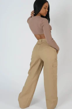 Fashion Zip Through Underbust Ribbed Top Sand Back In Stock | Sculpt & Leisure