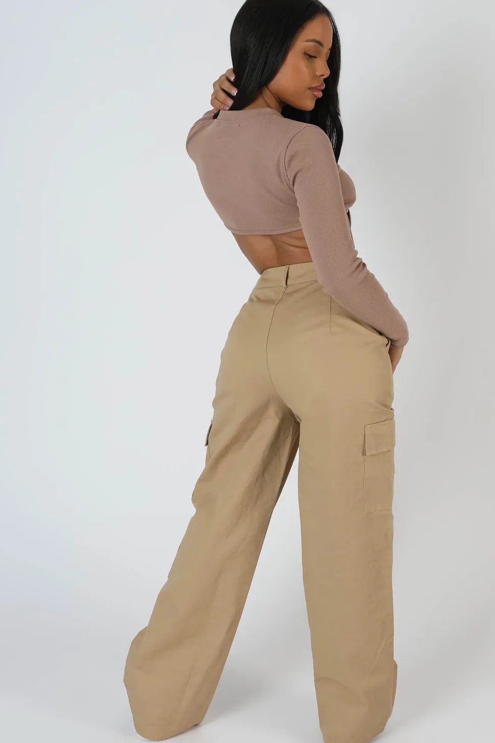 Fashion Zip Through Underbust Ribbed Top Sand Back In Stock | Sculpt & Leisure