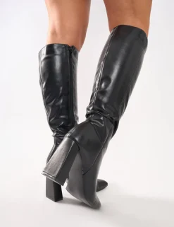 Outlet Zoya Slanted Toe Block Heel Knee High Sock Boots Block Heels | Sock Boots