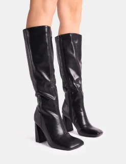 Outlet Zoya Slanted Toe Block Heel Knee High Sock Boots Block Heels | Sock Boots