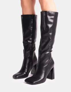 Outlet Zoya Slanted Toe Block Heel Knee High Sock Boots Block Heels | Sock Boots