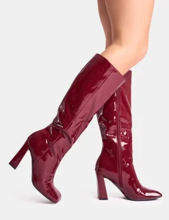 Fashion Zoya Patent Slant Toe Block Heel Knee High Sock Boots Block Heels | Sock Boots