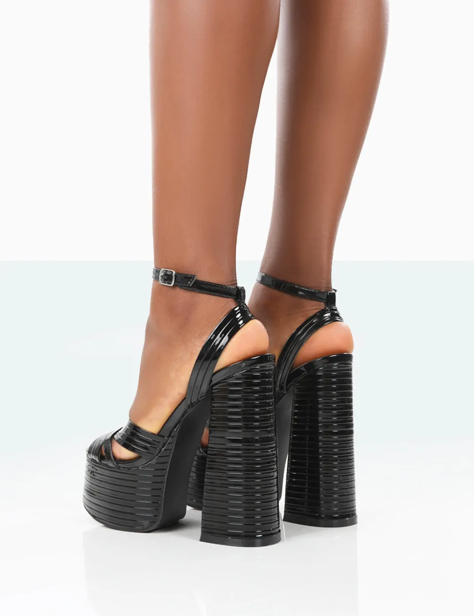 Clearance Zurra Metallic Pu Open Toe Platform Block Heels 6" Heels | Platform Heels